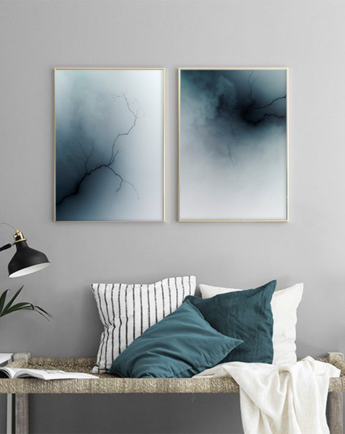Set of 2 Blue Wall Art 2 Piece Printable Abstract Print Modern Etsy