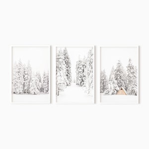Winter Verschneite Bäume Poster 3er Set Winter Ski Print Galerie Wand Dekor Schneebedeckt Print #0638