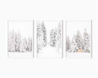 Winter Snowy Trees Poster Set Of 3 Winter Prints Ski Print Gallery Wall Set Snow Covered Print Cabin Decor  #0638