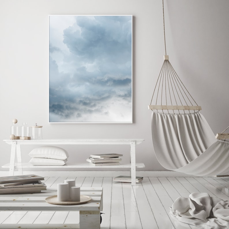 Blue Cloud Print Light Blue Wall Art Bedroom Wall Decor Etsy