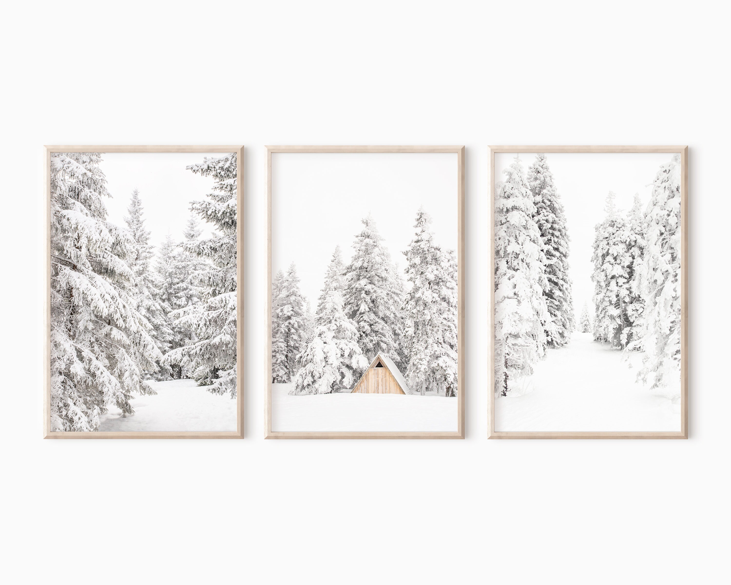 Set of 3 Christmas Wall Art Snow Covered Pine Trees Winter Etsy Canada