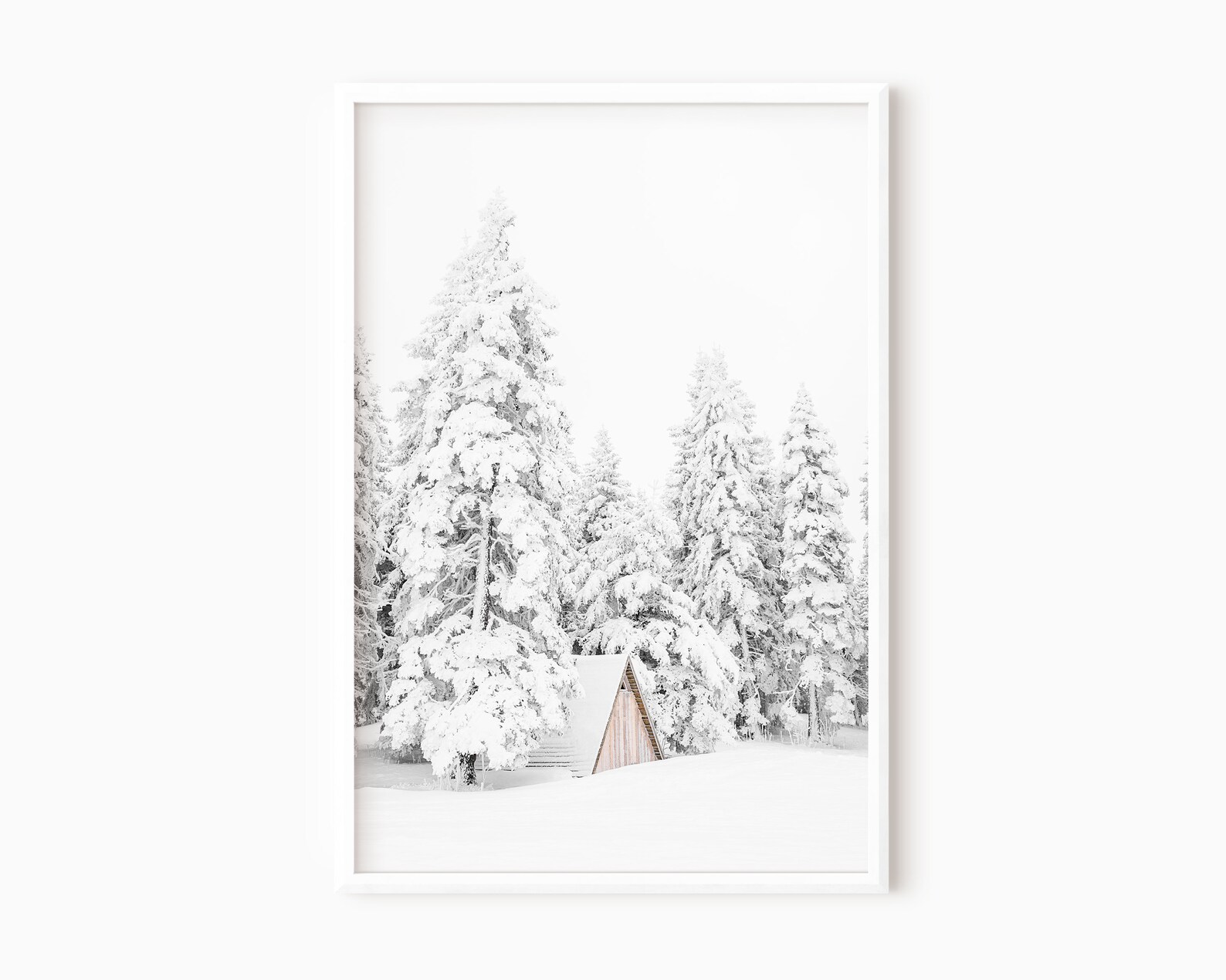 Log Cabin Wall Art Snowy Forest Christmas Print Nordic Etsy