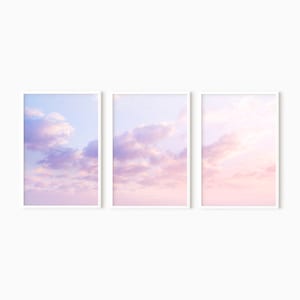Set Of 3 Cloud Wall Art | Pink Sunset Digital Print   #1108