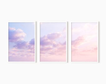 Set Of 3 Cloud Wall Art | Pink Sunset Digital Print   #1108