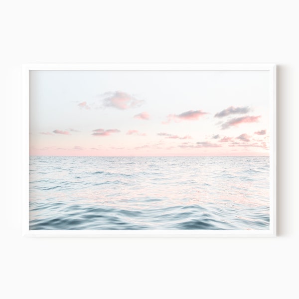 Pink Ocean Print | Beach Sunrise Digital Printable    #1038