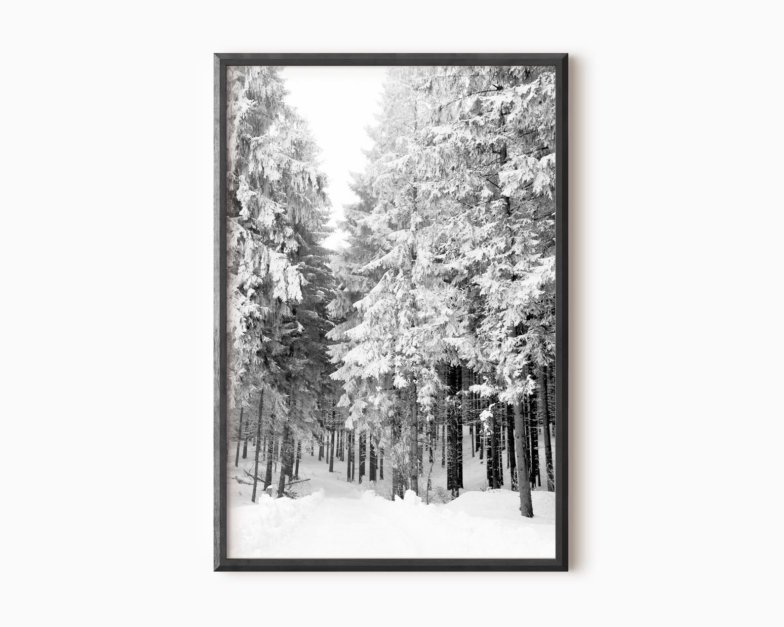 Snowy Forest Print Winter Wall Art Black and White Prints | Etsy
