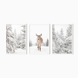 Winter Reindeer Set Of 3 Prints DOWNLOAD | Snowy Forest Print | Printable Christmas Wall Art    #1419