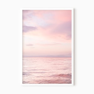 Ocean Sunset Print | Ocean Photography | Pink Clouds | Sunset Wall Art | Blush Pink Beach | Pastel Ocean Print | Horizon Print #0598