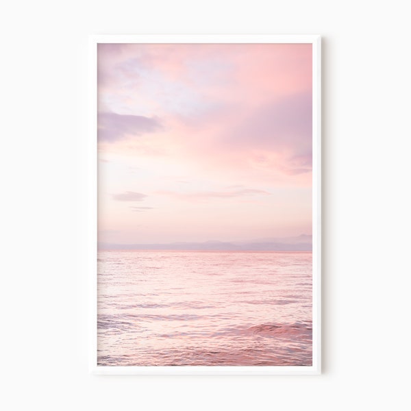 Ocean Sunset Print | Ocean Photography | Pink Clouds | Sunset Wall Art | Blush Pink Beach | Pastel Ocean Print | Horizon Print #0598