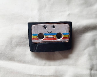 Cassette Tape Wood Carving Pin Badge - Hand Carved, Wearable, Accessory, 80s, Nostalgia