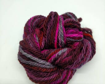 Handspun art yarn, Romney wool, Navajo/chain ply, purple/pink, 38 yards, bulky yarn