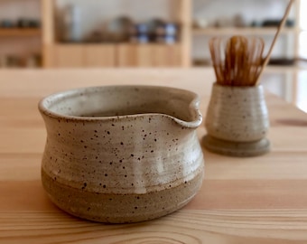 Handmade Ceramic Matcha Bowl and Whisk Holder Set