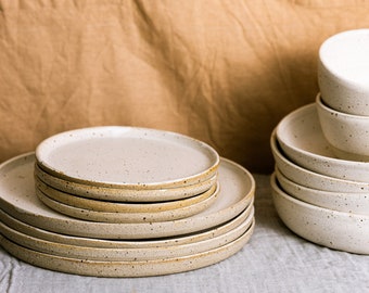 TO ORDER - Cream Color Handmade Stoneware Dinner Set, Dinnerware, Stoneware Durable Dinnerset