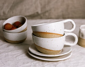 One set include 1 Saucer and one mug - 12 oz Handmade Stoneware Ceramic Mug, Coffee Mug, Tea Mug, Cappucino Mug, Pottery Mug