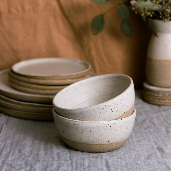 Cream Color wheel Thrown Stoneware Soup, Salad, Cereal Bowls, Ceramic Dish, Kitchenware, Ceramic Crockery, Breakfast Bowl