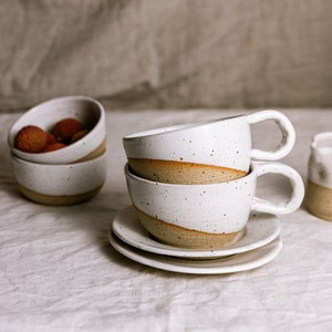 One set include 1 Saucer and one mug - 12 oz Handmade Stoneware Ceramic Mug, Coffee Mug, Tea Mug, Cappucino Mug, Pottery Mug