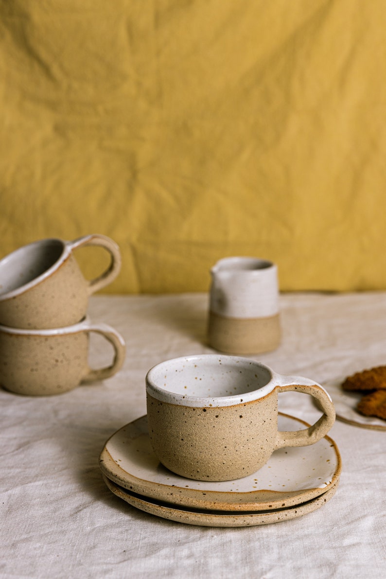 4 5 oz Handmade Stoneware Ceramic Mug, Coffee Mug, Tea Mug, Cappucino Mug, Pottery Mug 5 oz Taller White