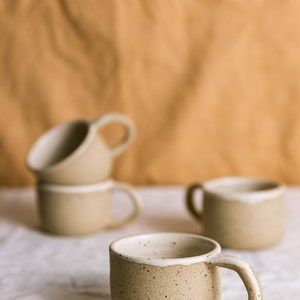 4 5 oz Handmade Stoneware Ceramic Mug, Coffee Mug, Tea Mug, Cappucino Mug, Pottery Mug 5 oz Taller Cream