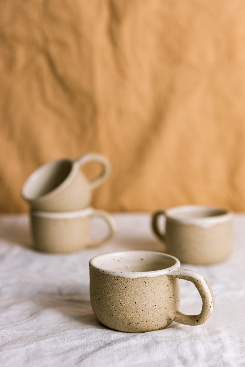 4 5 oz Handmade Stoneware Ceramic Mug, Coffee Mug, Tea Mug, Cappucino Mug, Pottery Mug 5 oz Taller Cream