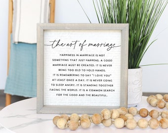 The art of marriage - Marriage definiton print - Rustic wood frame sign - Two sizes! - Marriage advice - Master bedroom - Engaged - Wedding