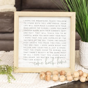 I hope the mountains teach you - TWO sizes - Wood framed sign - Mountain poem - Advice from mountain - Come back home - Stand tall and proud