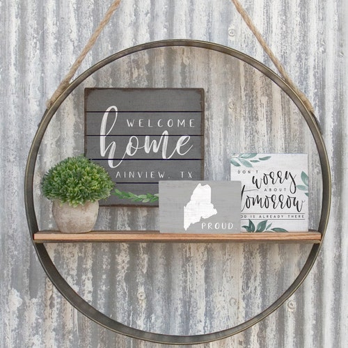 Arched Wood Wall Shelf with Rope 