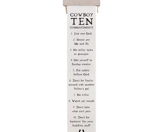 Cowboy Ten 10 Commandments - Large Canvas and Wood Sign - Boho Western Wall Art Home Decor - Cowboy Rules - Western Cowboy Wall Banner