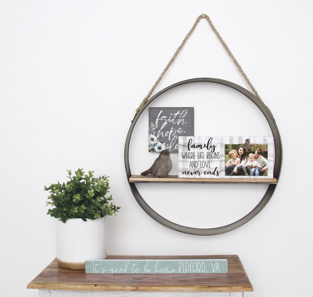 Round Metal and Wood Wall Shelf Rope Shelving Rope Shelf Rustic Home