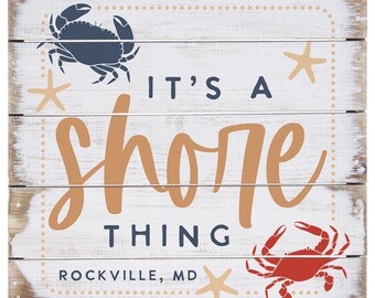 It's a shore thing sign - Solid wood sign with red crab and blue crab printed design - CUSTOM crab beach decor - Crab plaque - Crab lover