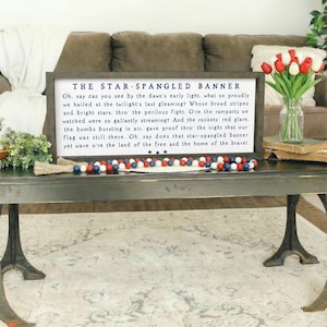 Star spangled banner hymn print - Rustic wood frame sign - Americana - Patriotic wall art decor image 1
