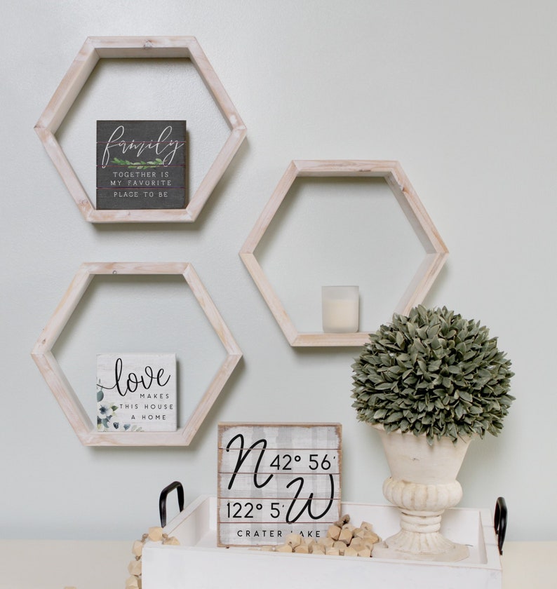 White Hexagon Shelves Set Set of THREE Rustic Wood Etsy