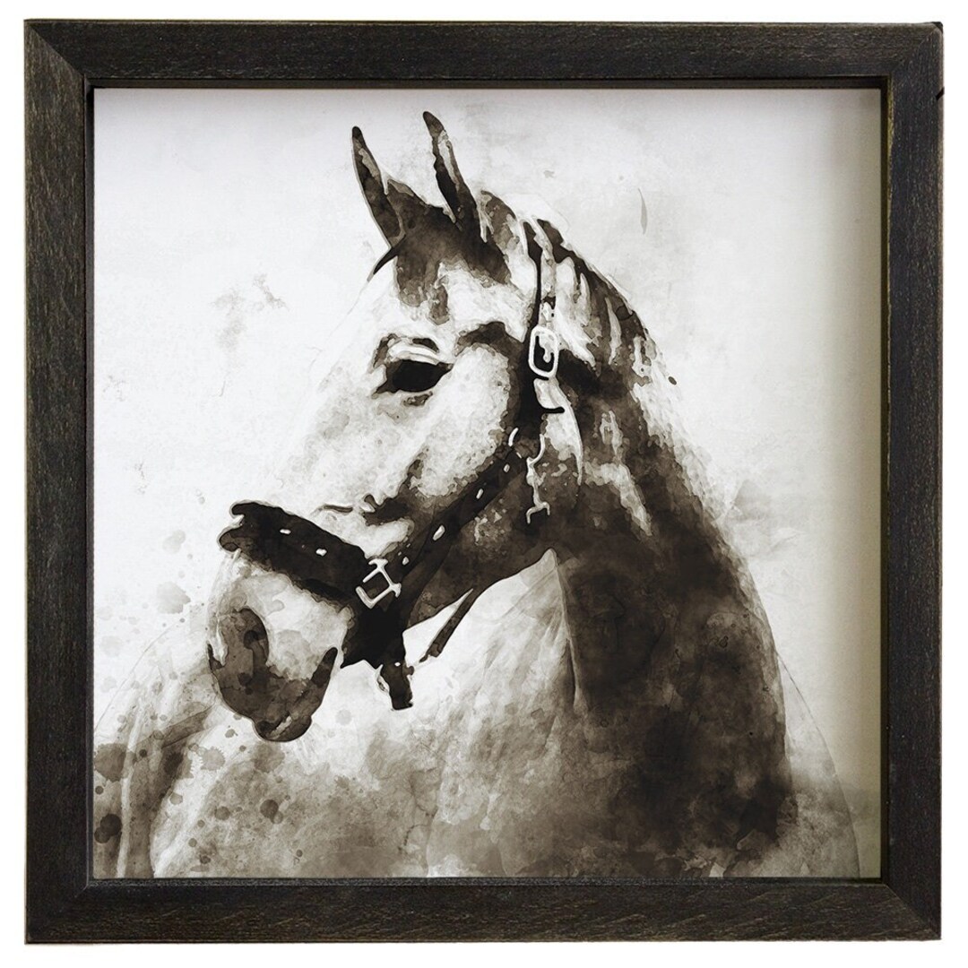 Black and White Framed Horse Print Wood Frame Sign Two Sizes Horse