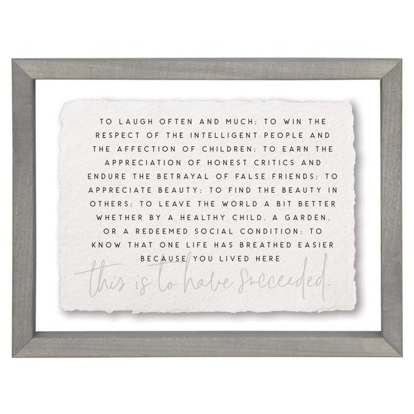 This is to have succeeded - Ralph Waldo Emerson quote - Floating frame wall art - Inspirational quote - Poem print