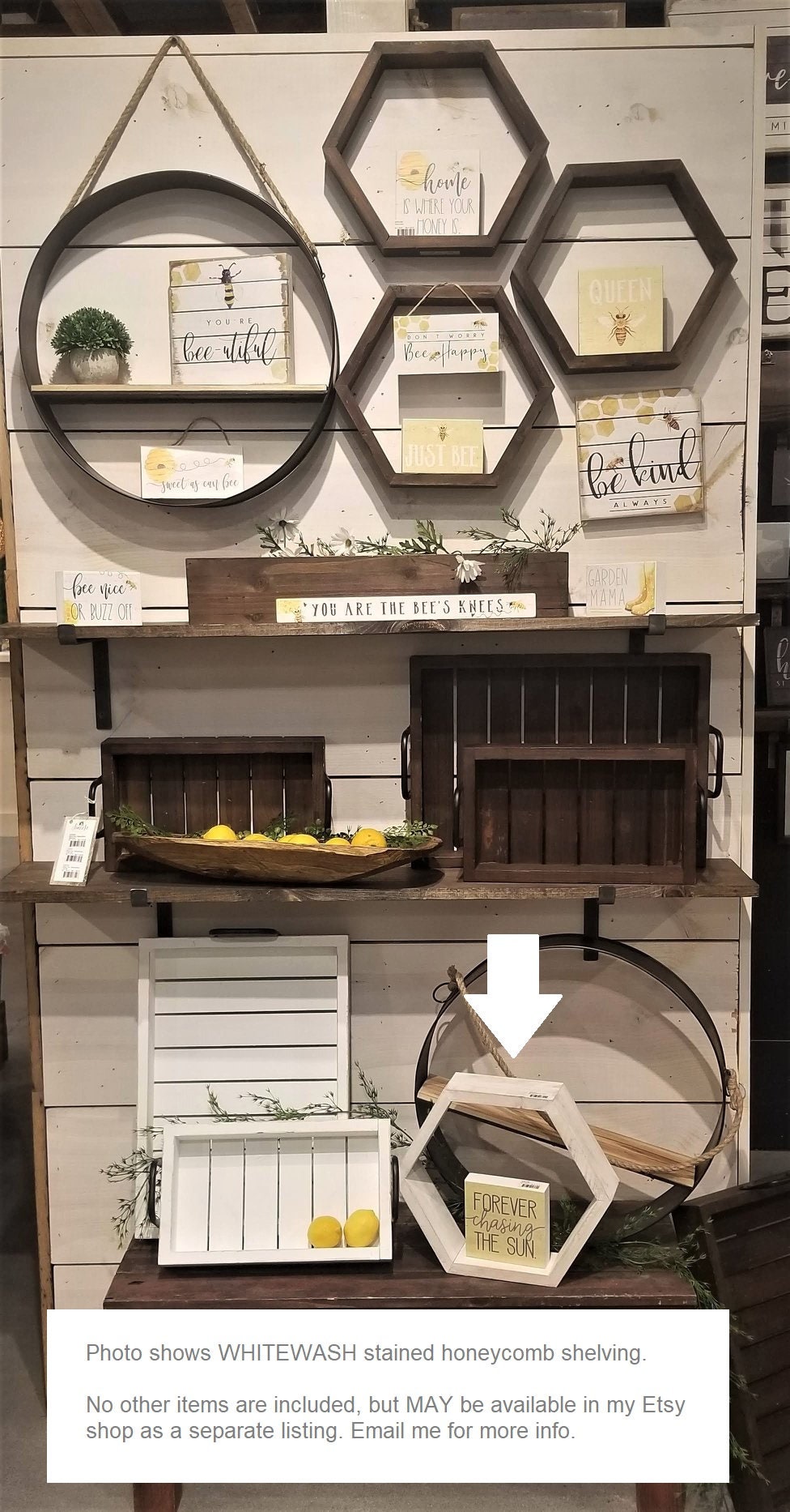 White Hexagon Shelves Set Set of THREE Rustic Wood Etsy