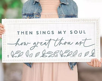 Then sings my soul - Wood Sign with Beaded Frame - How great thou art - Hymn lyrics wall art - Inspirational - Christian home decor