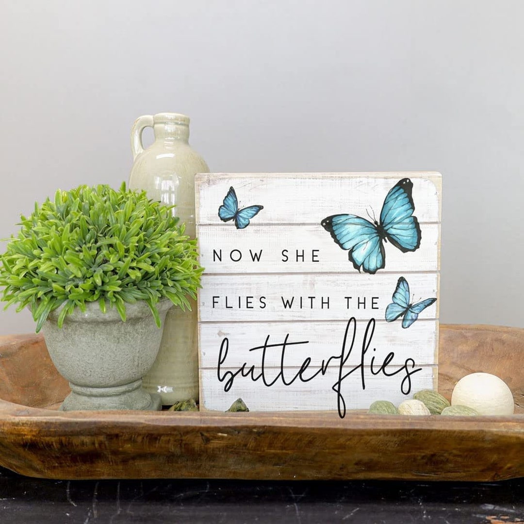 Now She Flies With Butterflies Rustic Wood Sign in Memory - Etsy