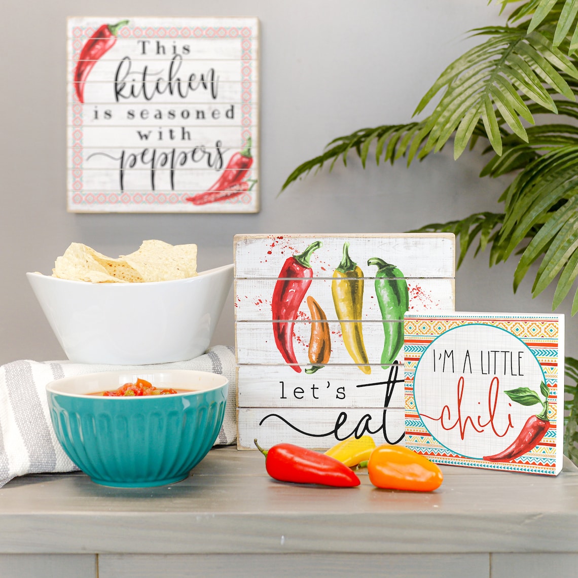 Let's Eat Sign Kitchen Wall Decor Chili Peppers Etsy