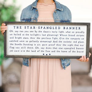 Star spangled banner hymn print - Rustic wood frame sign - Americana - Patriotic wall art decor image 2