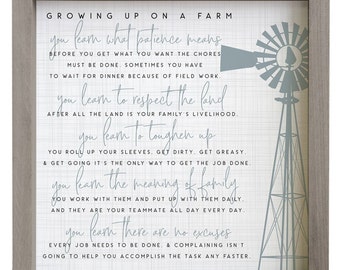 Growing up on a farm Sign - TWO SIZES! - Rustic Wood Sign - Farm Farmer Farming Sign - Motivational Sign - Farmhouse Decor - Country Decor