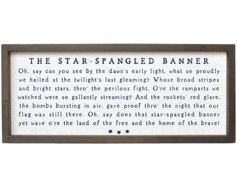 Star Spangled Banner Sign Lyric Sign - Wood Sign with Frame - Star Spangled Banner Wall Art - Patriotic Wall Print - Americana Home Decor