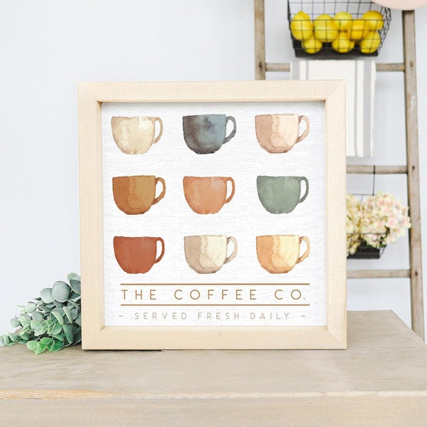 The coffee company served fresh daily - Wood Sign with Frame - Wooden Coffee Sign - Coffee Bar Decor - Coffee shop wall art - Coffee station