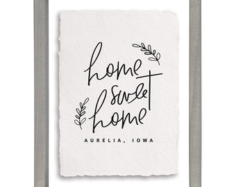 Personalized Home Sweet Home Sign - TWO Sizes - Personalized with ANY City and State - Gray Wash Wood Frame - Floating Frame Wall Art