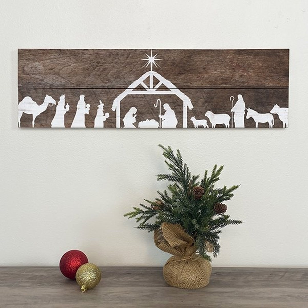 Nativity Scene Sign Manger Scene Rustic Wood Sign - Etsy