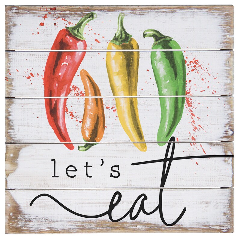 Let's Eat Sign Kitchen Wall Decor Chili Peppers Etsy
