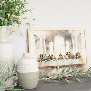 The last supper - Religious Home Decor - Wood frame sign with printed watercolor design