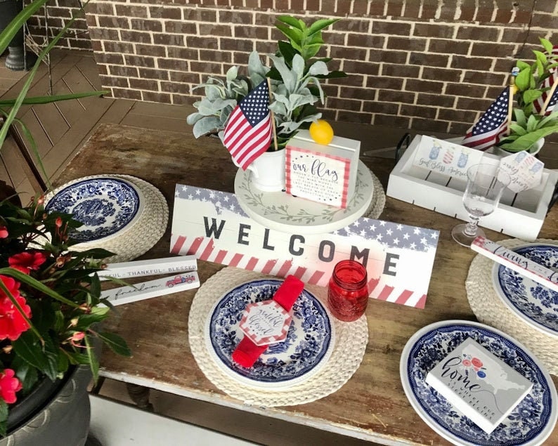 Red White and Blue Sign Large Rustic Wood Sign Etsy