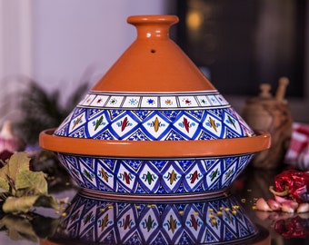 Handmade Bohemian Blue Supreme, Non-Stick Cooking and Serving Tagine Pot, Lead-Free, Housewarming Gift, Wedding Gift