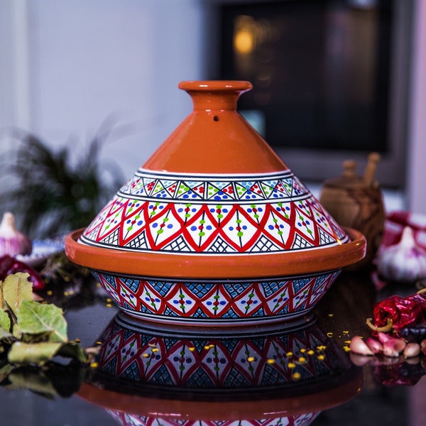 Handmade Bohemian Red Supreme, Non-Stick Cooking and Serving Tagine Pot, Lead-Free, Housewarming Gift, Wedding Gift