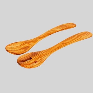Handcrafted Olive Wood Salad Server Set – 12.5-Inch Fork and Spoon, Eco-Friendly Kitchen Utensils for Tossing & Serving Salads