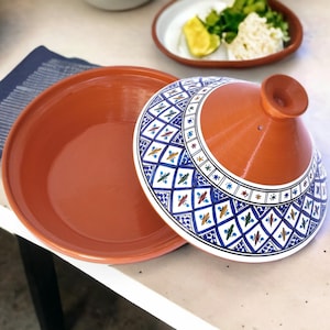 Moroccan Tagine Pot, Hand-Painted Blue Ceramic Tajine, Premium Stovetop & Oven Cookware, Decorative Clay Cooking Pot, Housewarming Gift image 8
